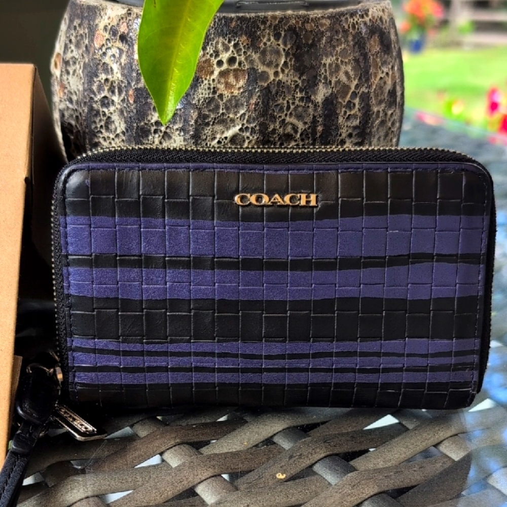 Coach Black and Purple Woven Wallet
